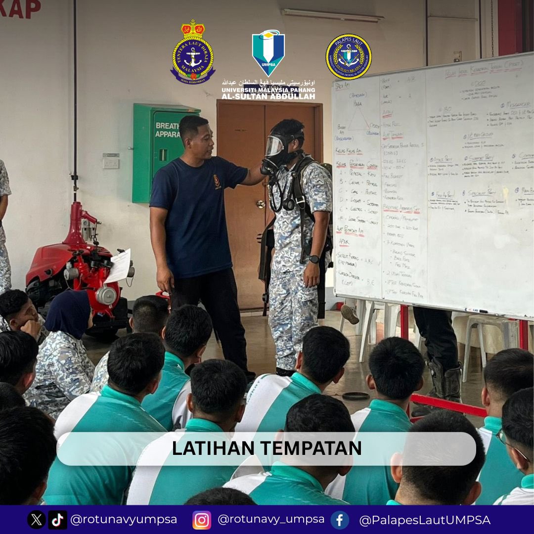 rotunavyumpsa's tweet photo. [ 04 APRIL 2026 | LATIHAN TEMPATAN ]

PALAPES Laut UMPSA telah menjalani latihan MKMA yang melibatkan Pegawai Kadet Ambilan ke-13, 14 dan 15 bersama anggota PSSTLDM Kuantan di BOMBA Sri Kuantan, MAWILLA 1.

#rotunavyumpsa #palapeslautumpsa #palapeslaut #navypeople #psstldm https://t.co/Sy0RKMeWA0