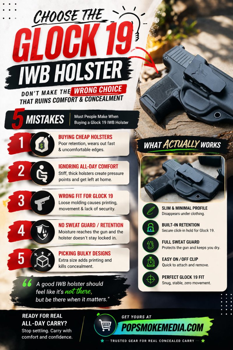 gearstacticals's tweet image. Stop using a bad Glock 19 IWB holster.

Most people ignore comfort… and end up not carrying at all.

The right setup = comfort + concealment + retention.

See a real carry-ready option 👇
popsmokemedia.com/products/blade…
#Glock19 #EDC #CCW #TacticalGear