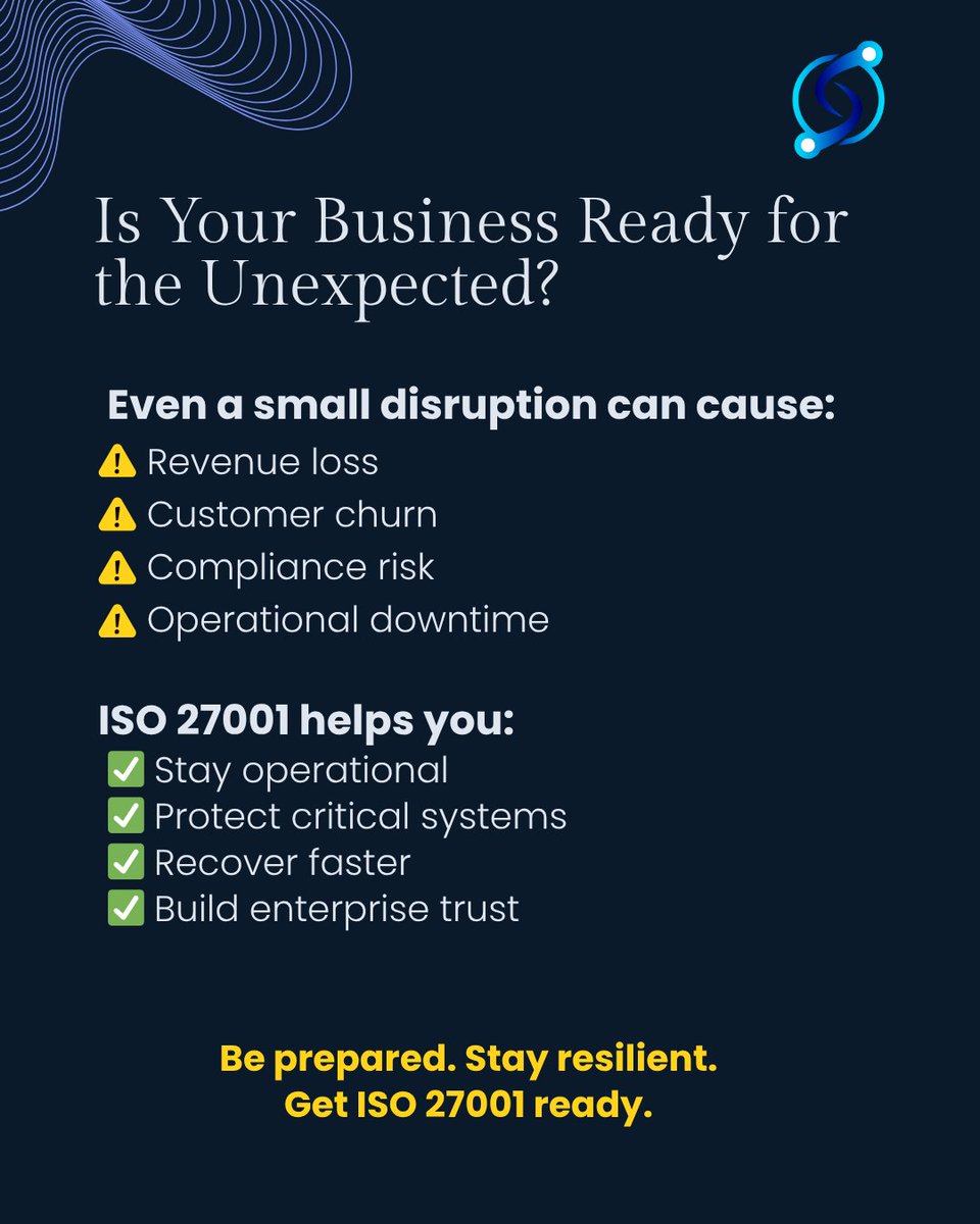 Ispectra_Tech's tweet photo. From cyber incidents to cloud outages, organizations need strong Business Continuity and Disaster Recovery controls to stay operational and protect customer trust.

#B2BSecurity #EnterpriseSecurity #CloudSecurity
#DataProtection #SecurityFramework #ISO27001Certification https://t.co/RlG4Wqr4lK