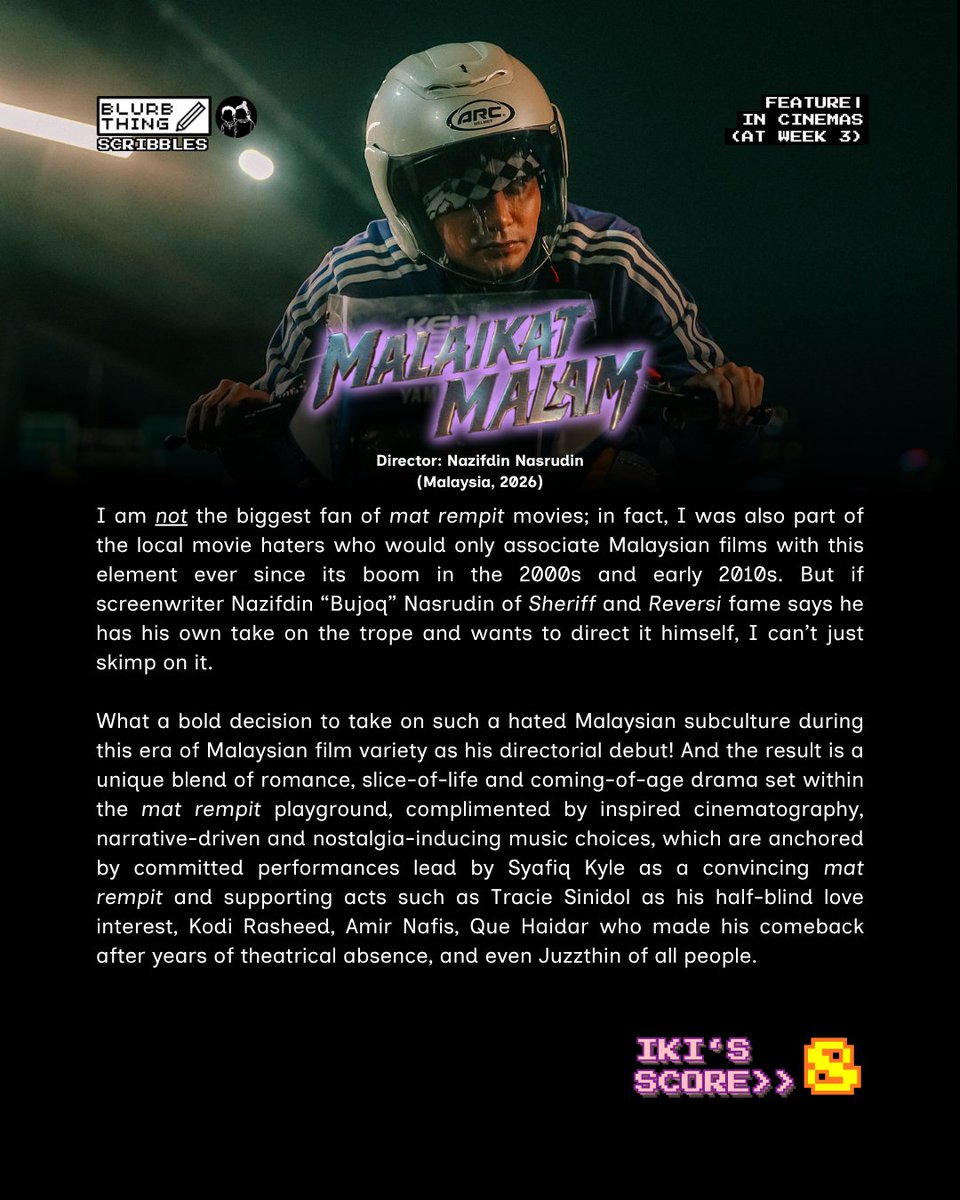 the_brothersali's tweet image. "Malaikat Malam" is three-week and RM10 million+ strong! Hope you can race your way to the top of that promising young directors hill, Nazifdin "Bujoq" Nasrudin! 👨‍🦯🏍️💨

#MalaikatMalam #sembangentertainment