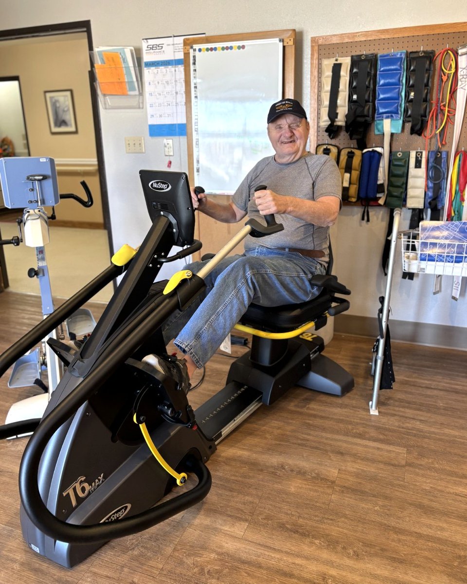 NuStep_LLC's tweet image. Scotty was the first resident to try out the new NuStep at @LifeCareCenters, and his smile says it all!  #NuStep #ActiveAging #SeniorLiving #AssistedLiving