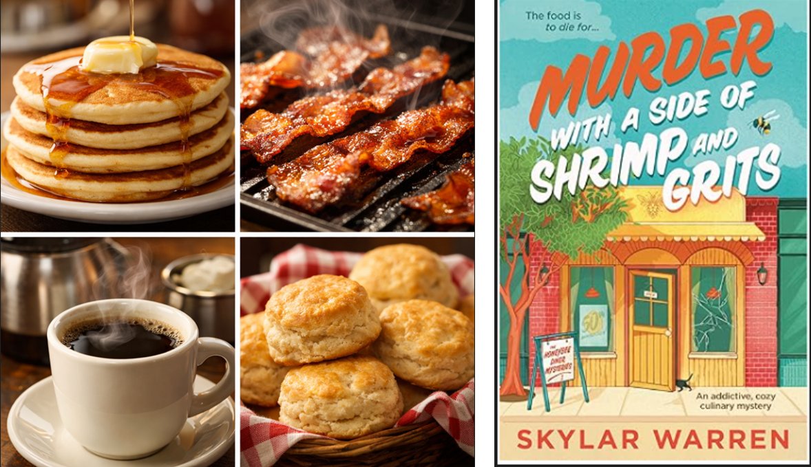 Skylar_W_Writes's tweet photo. Which aroma makes you hungry when you're already hungry? My debut cozy mystery is full of delicious foods. Pre-order at https://t.co/VgNktGmEvj #cozymystery #book #NetGalley #arcreader #southernfiction #diner #Monday https://t.co/CDtNwa1dFu