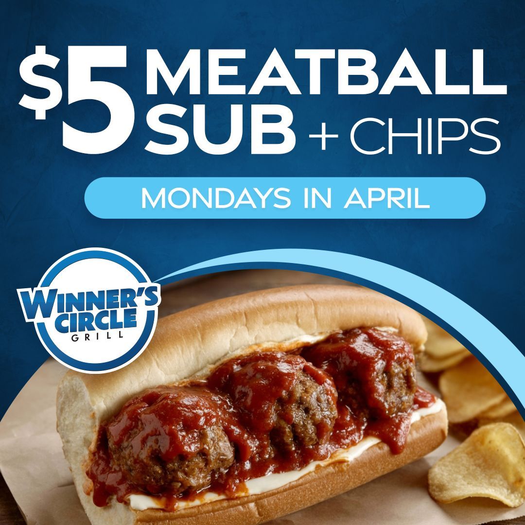 WarHorseLincoln's tweet photo. Mondays just got tastier! ๐ด
Enjoy a $5 meatball sub and chips meal every Monday at Winner's Circle! ๐
#WarHorseLincoln #MondayDeal #WinnersCircle #MeatballSub https://t.co/kp2yTGlgWB