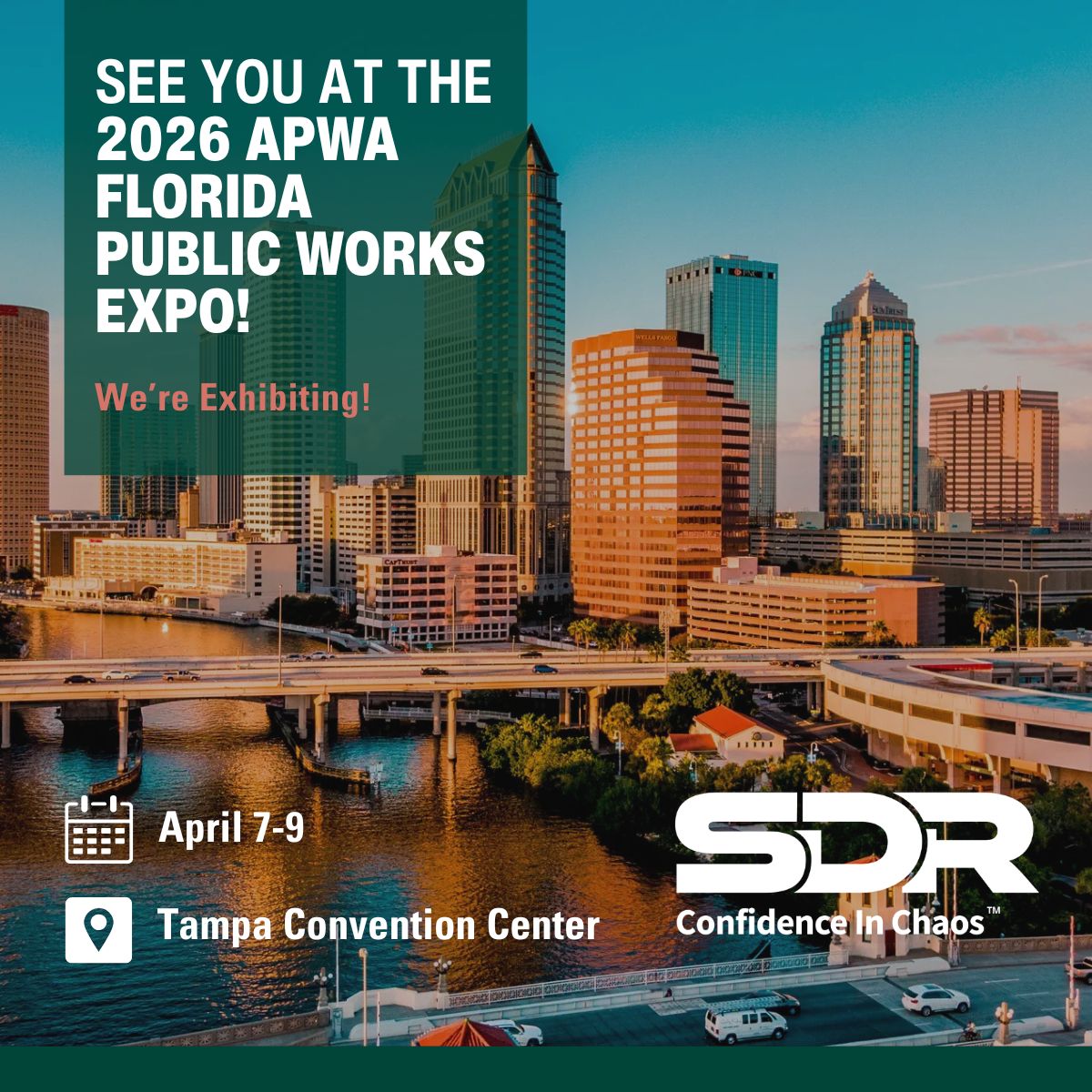 SDR_USA's tweet photo. Are you in Tampa this week for the APWA Florida Public Works Expo? Reach out and let's connect! 🤝

See you at the Convention Center! 

#Tampa #APWA #PublicWorks #EmergencyPreparedness #SDR https://t.co/misP7z7NvX