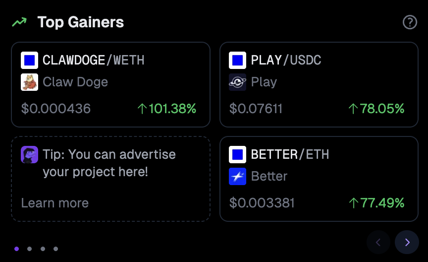 Our top gainers on Base today (6 April) 🚀

1. $CLAWDOGE
2. $PLAY
3. $BETTER 

Who's next?