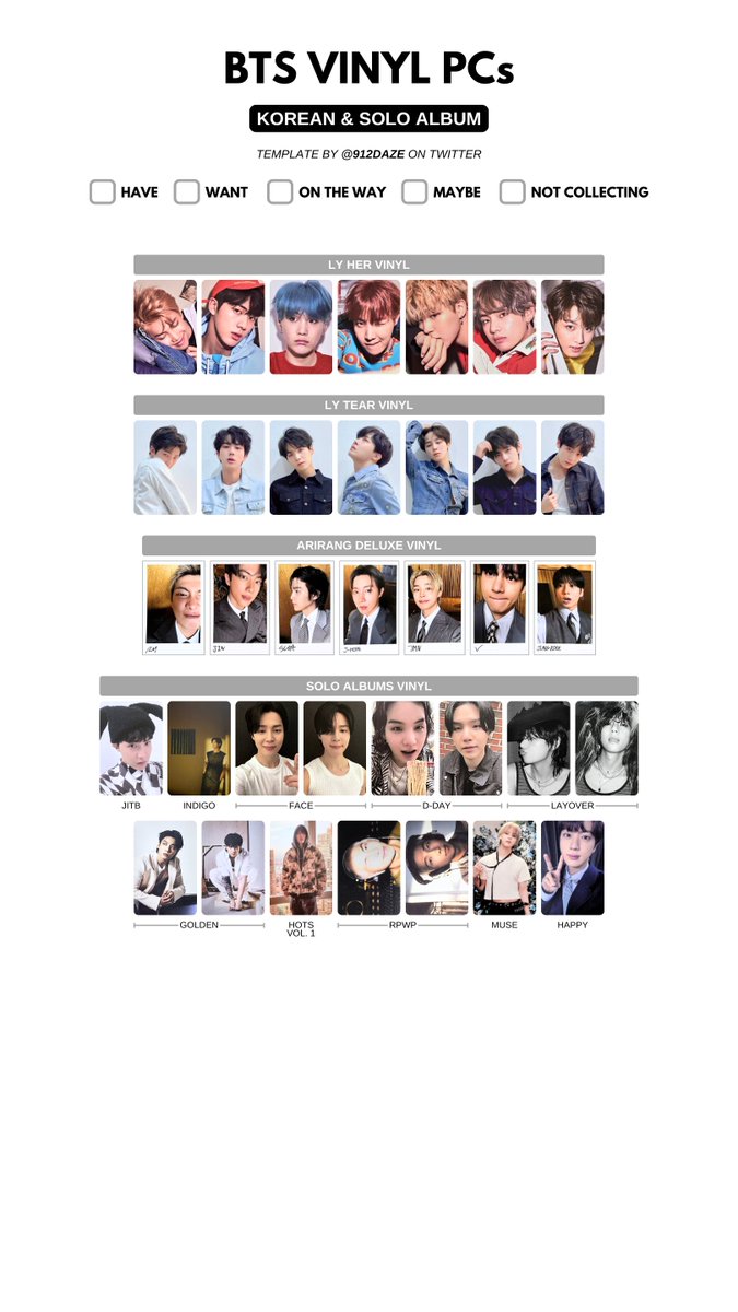 BTS KOREAN ALBUM PC PHOTOCARDS WISHLIST WL TEMPLATES✨ ⭐️ Vinyl