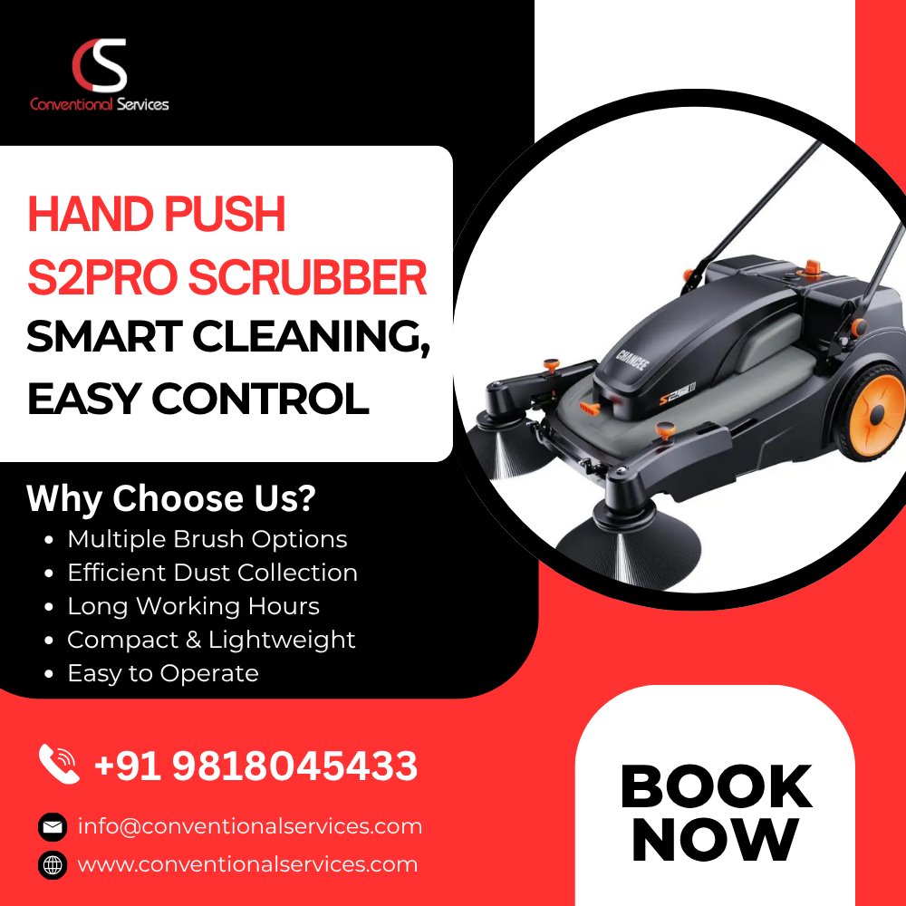 Maintaining large commercial spaces shouldn't be a hassle. The S2PRO Scrubber from Conventional Services offers a smart, compact solution for high-traffic environments. With efficient dust collection and a lightweight design, your cleaning team can achieve spotless
