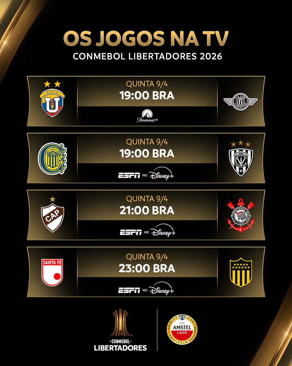 LibertadoresBR's tweet photo. 🗓️📺 Para não perder o início da Fase de Grupos: datas, horários e onde assistir aos jogos da primeira rodada!

#AmstelxLibertadores #CervejaOficial @AmstelBrasil https://t.co/17TcNOUtrD