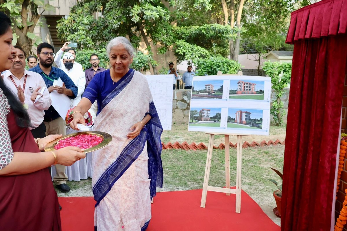 nsitharamanoffc's tweet photo. Smt @nsitharaman laid the foundation stone of the New Multipurpose Hall &amp; Residential Building at the National Institute of Public Finance and Policy (@nipfp_org_in) in New Delhi. https://t.co/4m03F0ZKQ4