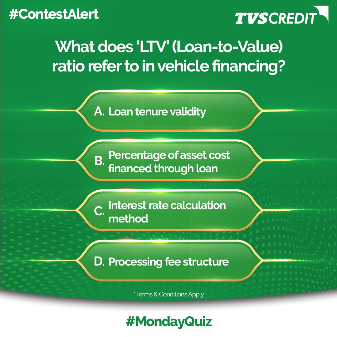 TVSCredit's tweet image. Do you know how financiers decide how much of your vehicle cost can be financed through a loan? 🤔

There’s a key factor that determines how much is covered by the loan versus what you pay as a down payment. Can you guess what it is?

Participate in today’s #MondayQuiz and share