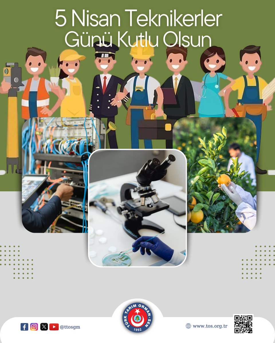 ttosgm's tweet photo. Ülkemizin dört bir yanında üretimden tüketime, tarladan sofraya kadarki geçen süreçlerden canla başla büyük bir emekle çalışan tüm tekniker meslektaşlarımızın 5 Nisan Teknikerler gününü canı gönülden kutluyoruz.

Ahmet DEMİRCİ
Genel Başkan
Yönetim Kurulu Adına https://t.co/9wmPv2uZ9E