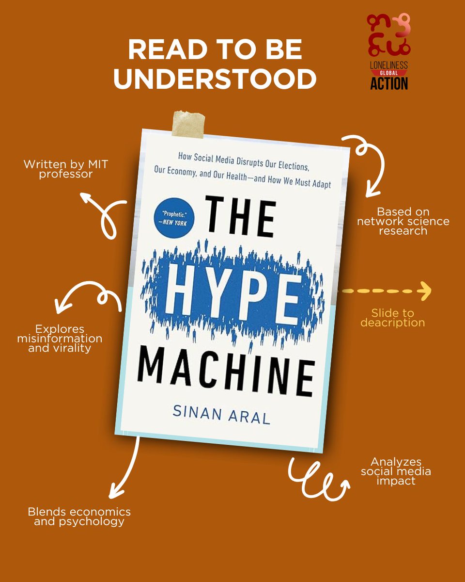 LGlobalAction's tweet photo. 📖 Read to Be Understood

What spreads fastest isn’t always true,
but what’s engineered to spread.

In The Hype Machine, Sinan Aral shows how digital systems shape how we think and how we connect.

#ReadToBeUnderstood #LonelinessAction #SocialMedia https://t.co/sL6wvPVEJ3