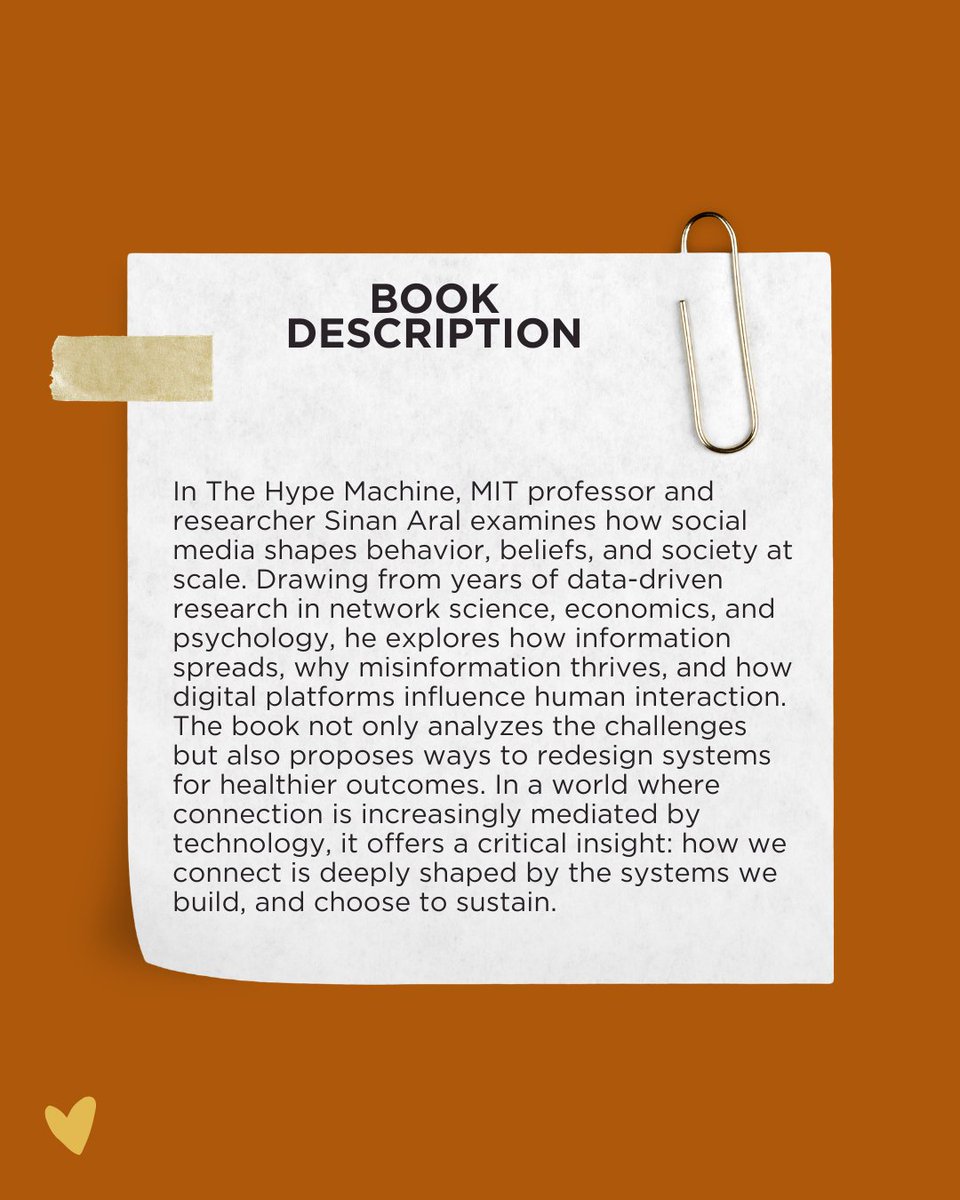 LGlobalAction's tweet photo. 📖 Read to Be Understood

What spreads fastest isn’t always true,
but what’s engineered to spread.

In The Hype Machine, Sinan Aral shows how digital systems shape how we think and how we connect.

#ReadToBeUnderstood #LonelinessAction #SocialMedia https://t.co/sL6wvPVEJ3