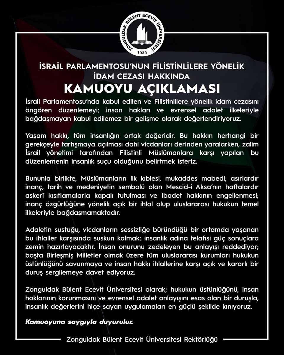 beunedutr's tweet image. İsrail Parlamentosu'nun filistinlilere Yönelik İdam Cezası Hakkında Kamuoyu Açıklaması 🇵🇸

@YuksekogretimK  @erolozvar  
#BEUN @ihozolcer