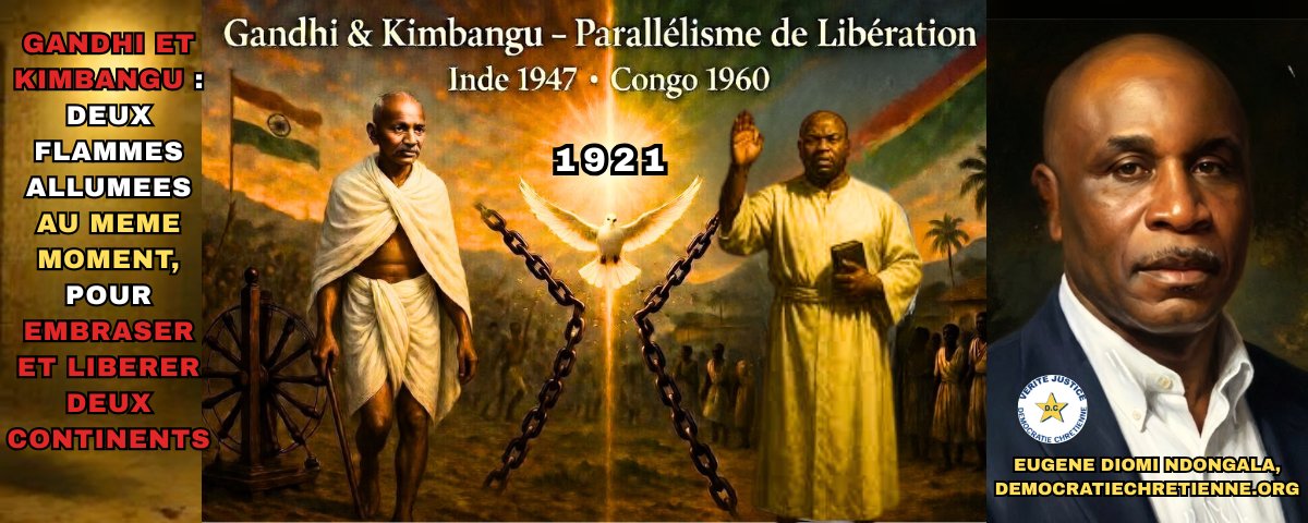 DiomiNdongala's tweet photo. GANDHI ET KIMBANGU : DEUX FLAMMES ALLUMEES AU MEME MOMENT, POUR EMBRASER ET LIBERER DEUX CONTINENTS 🇨🇩 🇮🇳
Imaginez deux hommes, nés à quelques années d’intervalle dans des mondes que tout oppose, pourtant animés par la même flamme de liberté et émancipation contre l’humiliation coloniale.
Mahatma Gandhi (1869-1948) et Simon Kimbangu (1887-1951) ne se sont jamais rencontrés.
Mais en 1921, à des milliers de kilomètres l’un de l’autre, ils allument simultanément la mèche d’une résistance non violente qui va faire trembler deux empires.
L’un en Inde britannique, l’autre au Congo belge.
Même époque, même audace, même résultat : des peuples colonisés qui se redressent et exigent leur liberté.
Tout commence dans les années 1920, au sortir d’une guerre mondiale qui a promis l’autodétermination sans la donner. Gandhi lance son mouvement de Non-Coopération : boycott des écoles, des tribunaux, des produits britanniques. Il tisse le satyagraha, cette « force de la vérité » qui refuse la violence tout en brisant l’autorité coloniale.
Au même moment, en 1921, dans le village de Nkamba, au Bas-Congo, un modeste catéchiste baptiste du peuple Ne-Kongo (les Bakongo) se dresse. Simon Kimbangu, Mukongo de naissance, commence un ministère fulgurant de guérisons, de prédications et de prophéties. En quelques mois seulement, des dizaines de milliers de Congolais accourent. Il ne prêche pas la haine, mais la dignité retrouvée : « Les Noirs deviendront blancs et les Blancs deviendront noirs » – une inversion symbolique mais révolutionnaire des hiérarchies raciales.
Une citation célèbre du sociologue français Henri Desroche résume l'impact politique du kimbanguisme: « On attendait un Messie, une Église est née, et avec elle l’indépendance de la nation ».
Comme Gandhi, Simon Kimbangu se rend volontairement aux autorités pour éviter tout bain de sang. Comme Gandhi, il est condamné à perpétuité.
Comme Gandhi, son emprisonnement fait de lui un martyr vivant.
Les parallèles sont saisissants.
Tous deux transforment la foi en arme politique.
Tous deux mobilisent les masses par la non-violence et la désobéissance civile. Tous deux paient le prix fort : prison, calvaire, légende.
Mais surtout, tous deux plantent les graines d’indépendances qui éclateront des décennies plus tard.
Pourtant, le rôle de Kimbangu prend une dimension encore plus profonde quand on regarde l’ethnie qui l’a porté. Le kimbanguisme est né et a grandi au sein du peuple Ne-Kongo, dans le Bas-Congo.
C’est cette même souche culturelle qui, trente ans après la mort du prophète, va devenir le fer de lance du nationalisme congolais. L’ABAKO (Alliance des Bakongo), parti fondé sur l’identité et la fierté kongo, prend la tête de la lutte.
Le 4 janvier 1959, à Léopoldville, les autorités belges interdisent un meeting de l’ABAKO. La foule explose. Les émeutes du 4 janvier 1959 éclatent : trois jours de colère populaire qui marquent le tournant décisif vers l’indépendance. Les leaders bakongo sont à la pointe. Parmi les principaux arrêtés : Joseph Kasa-Vubu (président de l’ABAKO et futur premier président de la RDC), Daniel Kanza (vice-président de l’ABAKO) et d’autres cadres comme Gaston DIOMI NDONGALA.
Les revendications sont claires et explosives : indépendance immédiate, fin de la domination belge, reconnaissance de la dignité du peuple congolais.
« Dipenda ! » – le cri d’indépendance retentit.
Ces émeutes, menées par des leaders kongo, forcent la Belgique à accélérer le processus. Moins de dix-huit mois plus tard, le 30 juin 1960, le Congo est libre.
Gandhi a conduit l’Inde à l’indépendance en 1947 par des campagnes de masse qui ont épuisé l’Empire britannique.
Kimbangu, lui, a semé une graine spirituelle chez les Ne-Kongo qui, via l’ABAKO et les émeutes de 1959, a fait exploser le verrou colonial belge.
L’un par la marche du sel et le « Quit India ».
L’autre par des prophéties et des guérisons qui ont réveillé une nation, soulignant la contradiction entre le système raciste coloniale et l’universalité de l’évangile.
Deux hommes de foi, deux stratégies non violentes, deux peuples qui se lèvent au même souffle historique.
Aujourd’hui, leurs héritages résonnent encore.
Gandhi reste le père de l’Inde moderne.
Kimbangu, héros national de la RDC, incarne le cri d’un peuple qui a refusé d’être éternellement courbé.
Deux prophètes contemporains.
Deux étincelles qui ont allumé le même incendie de liberté.
Eugène DIOMI NDONGALA,
DEMOCRATIE CHRETIENNE, DC
🇨🇩🇮🇳https://t.co/YwzcYwQAec #rdc #rdcongo #DIOMI #KIMBANGU #GANDHI