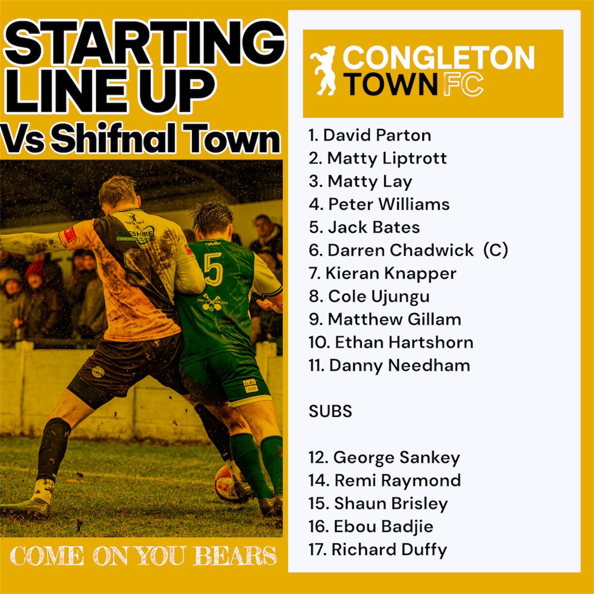 CongletonFC's tweet photo. Here’s how the Bears line up this afternoon here at the cleric stadium 🏟️ 

COME ON YOU BEARS 🐻 https://t.co/dUyKs926Dr
