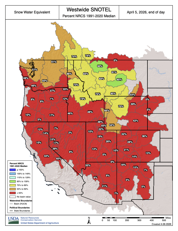 CoyoteGulch's tweet image. #Snowpack news April 6, 2026 #runoff coyotegulch.blog/2026/04/06/sno…