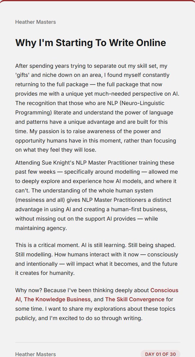NLPwarrior's tweet photo. I am writing publicly for 30 days on AI, NLP, Language and writing (language patterns, modelling and programming)
Here's Day 1 #NLPandAI https://t.co/uaqMa1BzYD
