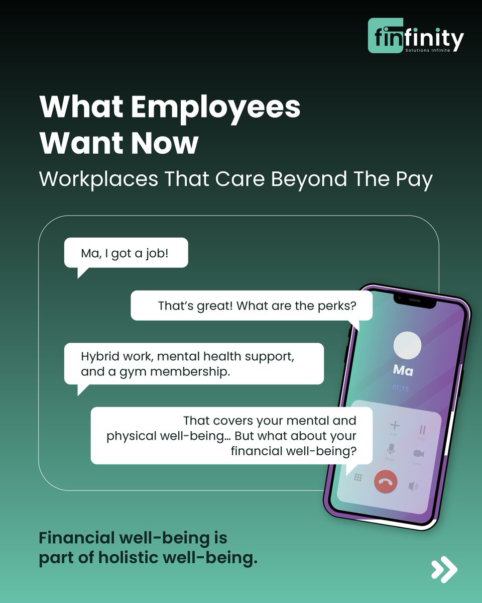 finfinity_sgpl's tweet photo. Employee expectations have moved beyond paychecks.

Flexibility, well-being, and financial support are now part of the equation.

Is your organisation keeping up?

#Finfinity #FutureOfWork #EmployeeWellbeing #FinancialWellness https://t.co/pz4NRttGLo