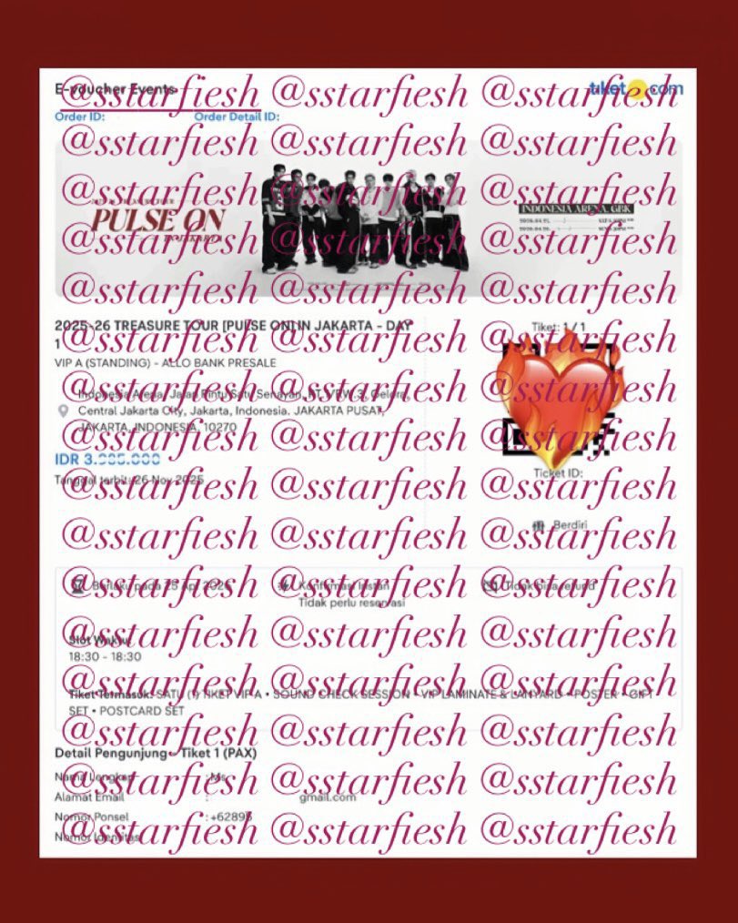 shziaaeuyy's tweet photo. WTS Pulse On TREASURE in Jakarta tiket

VIP A presale allobank DAY 1
4,600,000 DP / Fullpay

ini tiket pribadi nya tmnku,krna ga jadi nonton karna ga lolos snbp ternyata dan bentrok banget UTBK guys.. ovp karna tmnku ini pake jastipp yaa, bisa nego di 4,6 yaa!kindly hmu temen”❤️ https://t.co/Sg14iDwIAT