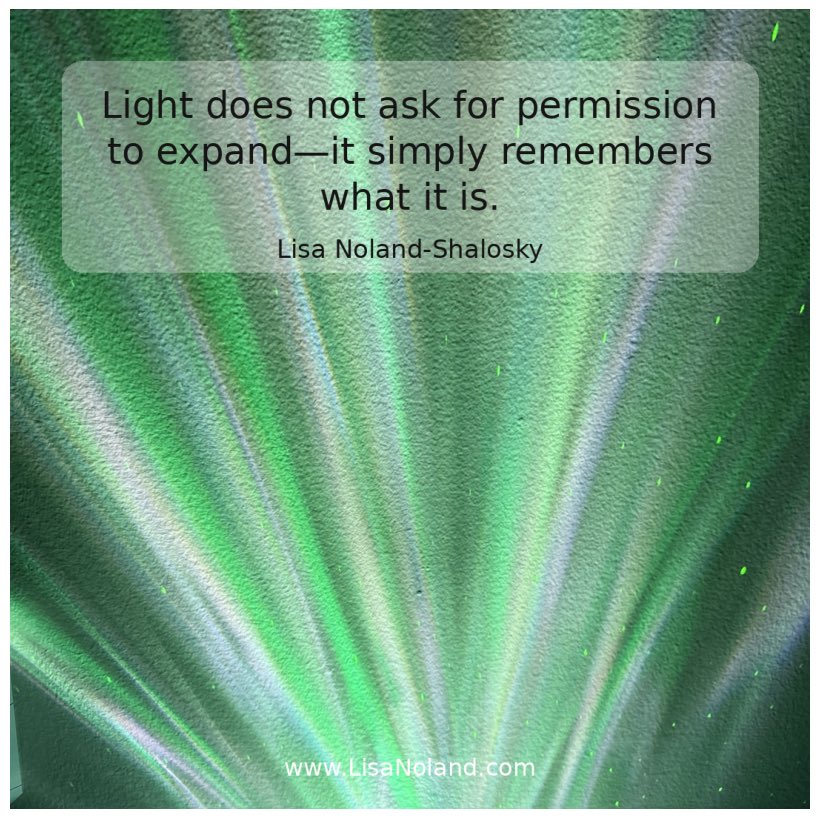 EarthAngel913's tweet image. "Light does not ask for permission to expand—it simply remembers what it is."--Lisa Noland-Shalosky

LisaNoland.com

#lisanolandshalosky #channeledwisdom #innerlight #soulremembrance #spiritualexpansion