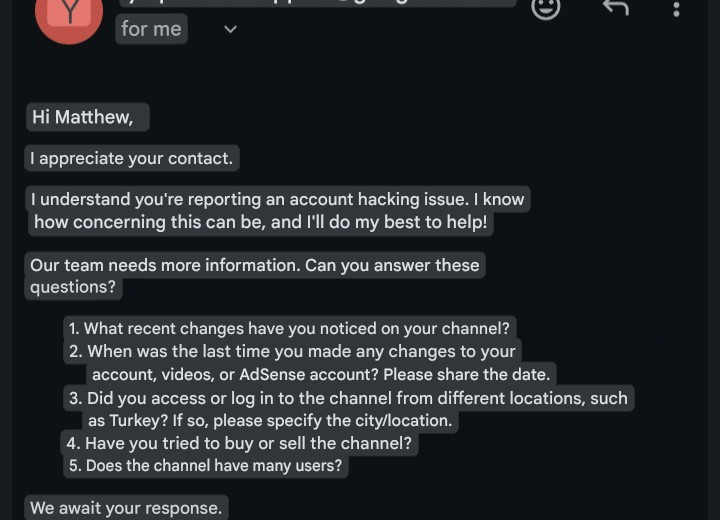 mateusilvanims's tweet photo. Updts: I recovered 4 compromised accounts. Unfortunately, my YouTube account hasnt been recovered yet Im still workin with @TeamYouTube to get it back. Today I replied to another support email as thoroughly as possible I just hope they dont say theres no proof I was hacked again. https://t.co/dliA3dDdYb