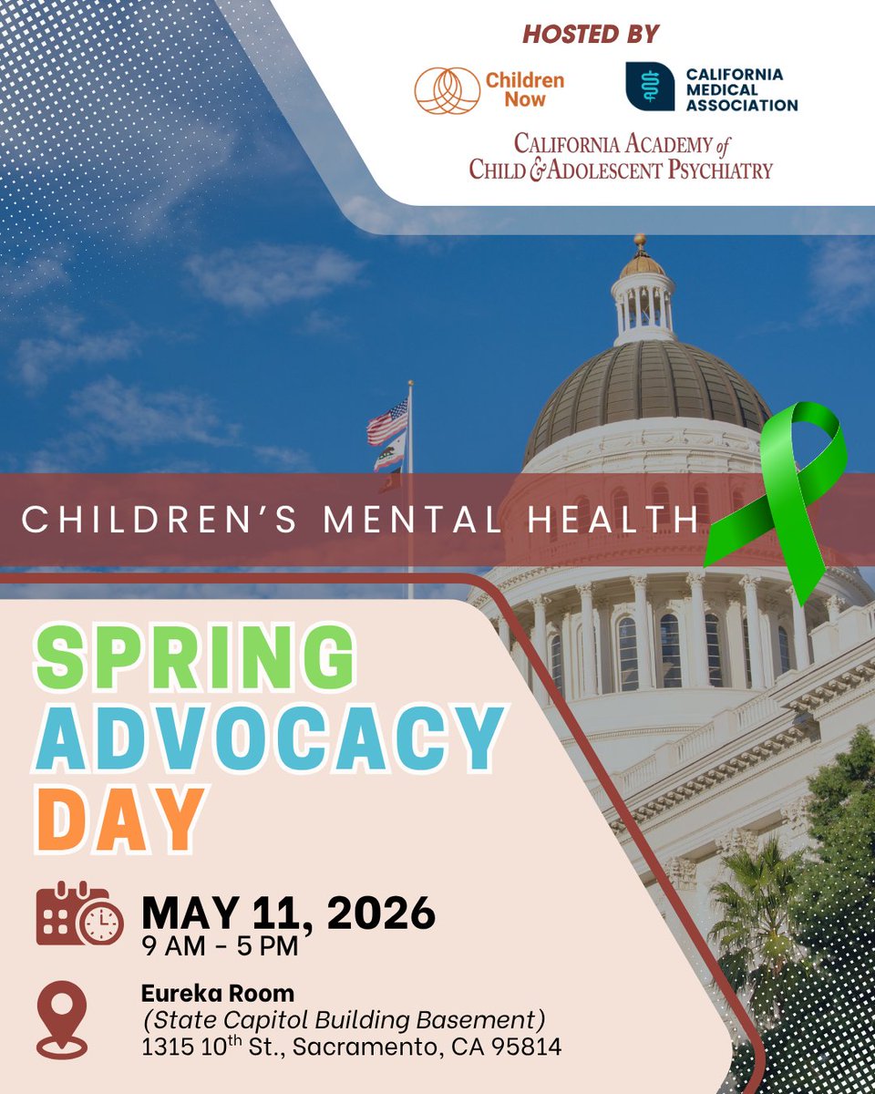 InfoCalacap's tweet photo. Join us May 11 in Sacramento for Children’s Mental Health Advocacy Day! Connect with legislators, advocate for youth, and help shape CA policy.

💡 Travel support available (eligible AACAP trainees/students)

👉 Register now: https://t.co/8qlfD6qpIm

#ChildrensMentalHealth https://t.co/2k4lVM59AO