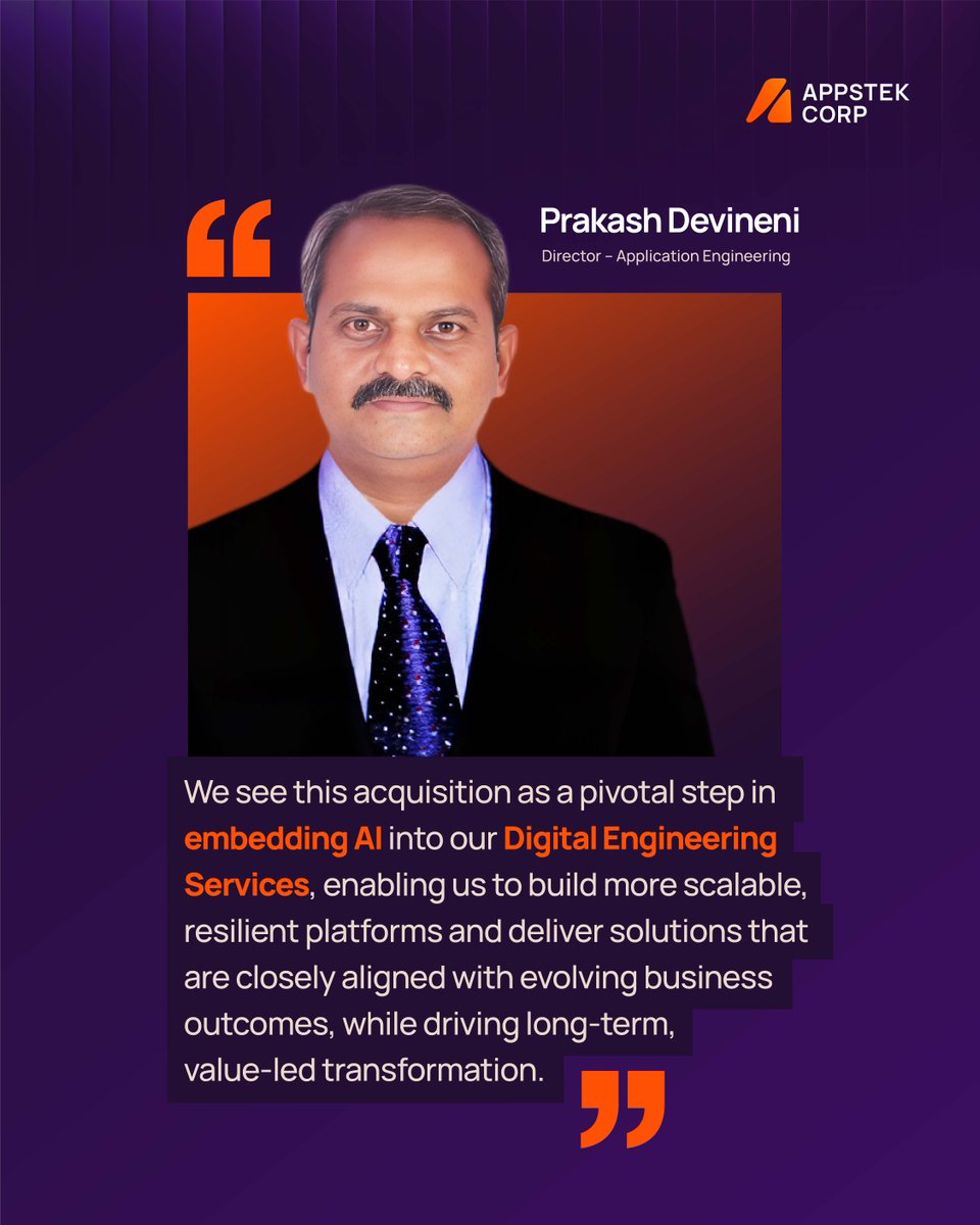 AppstekCorp's tweet photo. AppsTek Corp embeds AI into digital engineering workflows, enabling adaptive delivery and outcomes tied to real business impact. Know more: https://t.co/AmlK0vyD33 

#DigitalEngineering #ApplicationEngineering #EnterpriseTransformation #IntelligentEngineering https://t.co/KmZ9PmRiAU