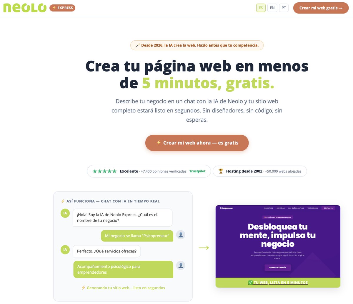 neolo's tweet photo. Creamos el creador web más rápido del mundo. Y con IA. Y además es gratis. Y creas tu web conversando. https://t.co/xdmvW9cRWX 🪄🤯 https://t.co/v7xU9AU2Rx