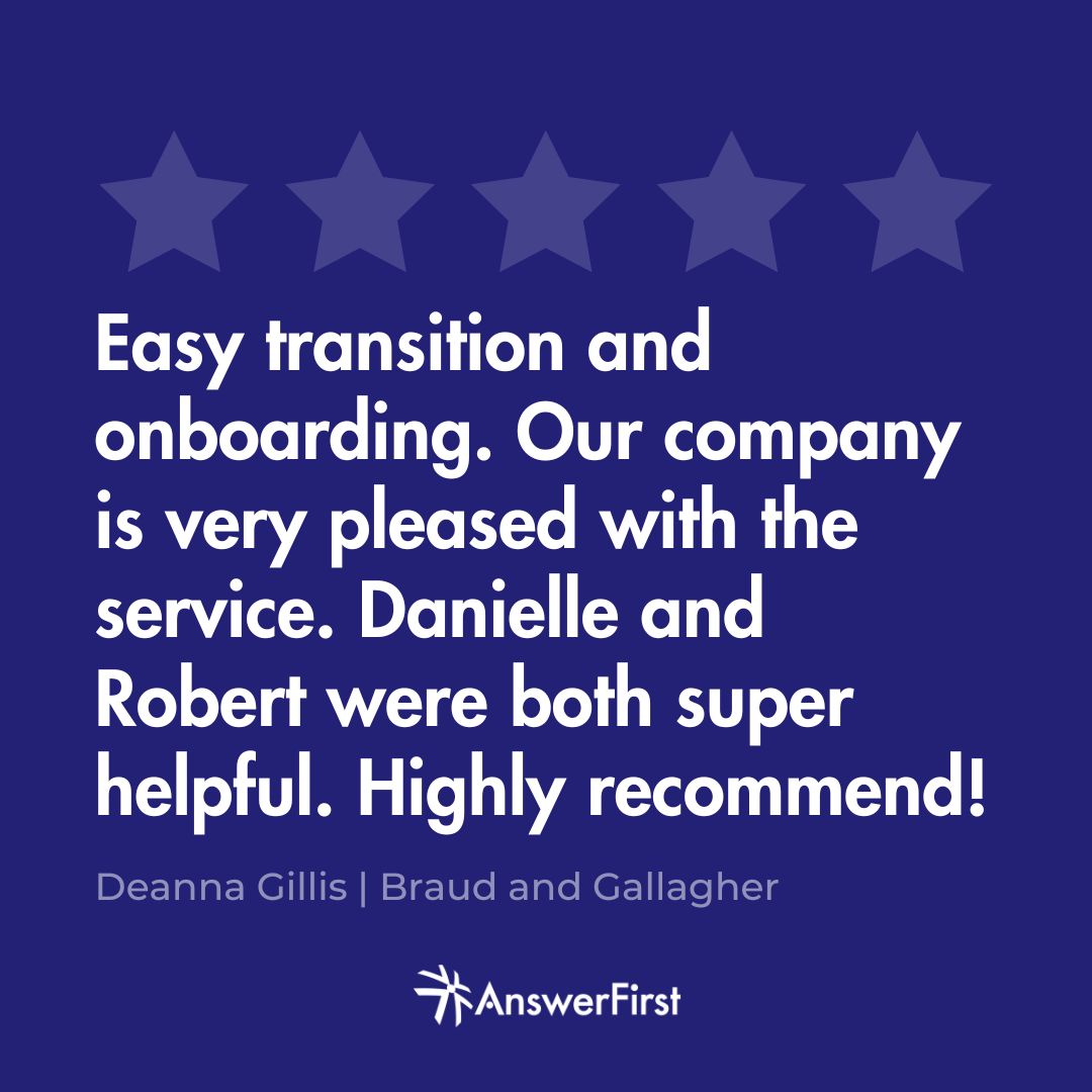 answerfirst's tweet image. Thank you, Deanna, for the kind words and for trusting our team 🙌 #answeringservice #clientreviews #AnswerFirst