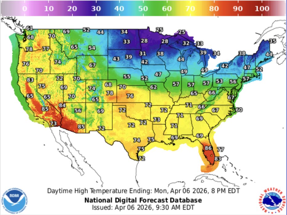 FarmPolicy's tweet image. Ag weather highlights from the @usda_oce, April 6:

In the #West, mild weather prevails. Any benefit from last week’s fleetingly wetter regime — some high elevation #snow and a boost in #topsoil moisture — will be lost unless stormy weather soon returns.

bit.ly/3Rn0a2F