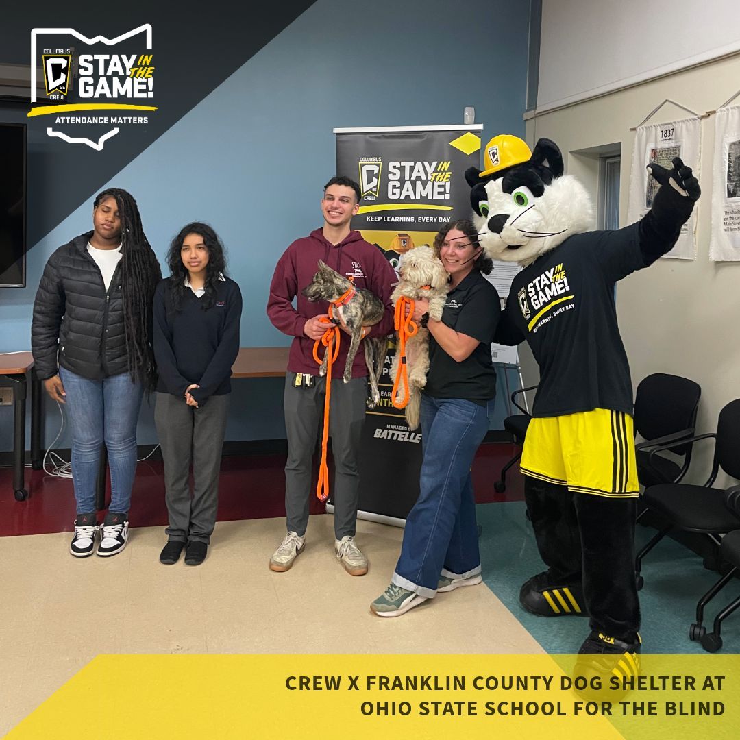 SITG_Network's tweet photo. The Crew teamed up with Franklin County Dog Shelter to bring emotional support dogs to the Ohio State School for the Blind before state testing. After meeting the dogs, students got to head to the library to adopt a stuffed animal!

#StayintheGame #AttendanceMatters #ColumbusCrew https://t.co/BRlAkqmFLi
