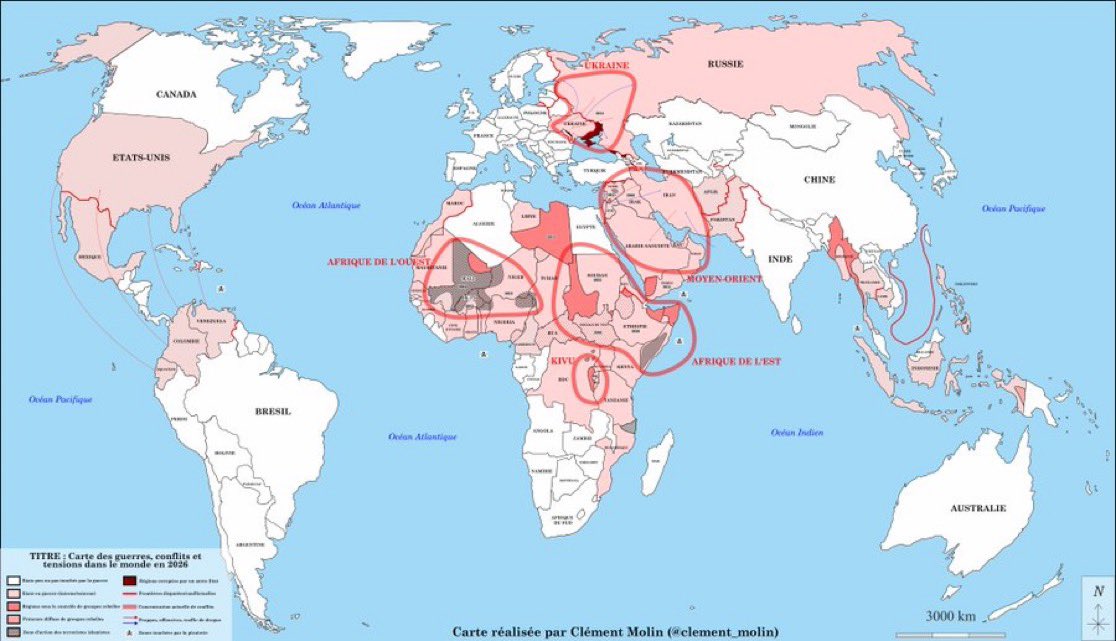 Lord_of_war_95's tweet photo. 1/10

Snad ještě nikdy na světě nebylo současnem tolik konfliktů a konfliktních zón napříč kontinenty, jako je tomu nyní v r. 2026.

A to i přesto, že Trump o sobě s oblibou tvrdí, že ukončil už 8 válek 🤡 

Zde je malé vlákno o aktuálních konfliktech ve světě, mnohé jsou zapomenuté a na okraji pozornosti, byť jsou i pro Evropu důležité; a mnohé konflikty spolu mnohdy vzájemně souvisí mnohem více, než byste na první pohled mysleli. 

Myslím, že mílovými kroky tak spějeme ke globálnímu konfliktu.

Inspiraci pro toto vlákno mi poskytl @clement_molin, který takové vlákno také sepsal; vzal jsem jeho postřehy a přidal k nim pár svých; mapy jsou od něj. Doporučuji všem jej sledovat.

Vlákno zde:
👇👇👇