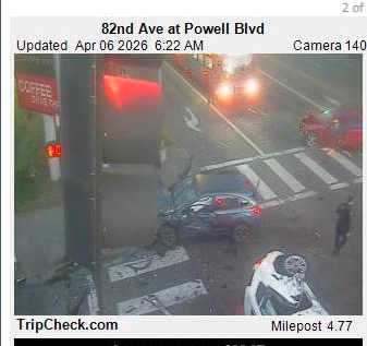 TrafficPortland's tweet photo. #pdxtraffic AVOID 82nd and Powell this morning. This crash looks pretty bad and will likely block the intersection for a long while. https://t.co/XMrREVuZcv