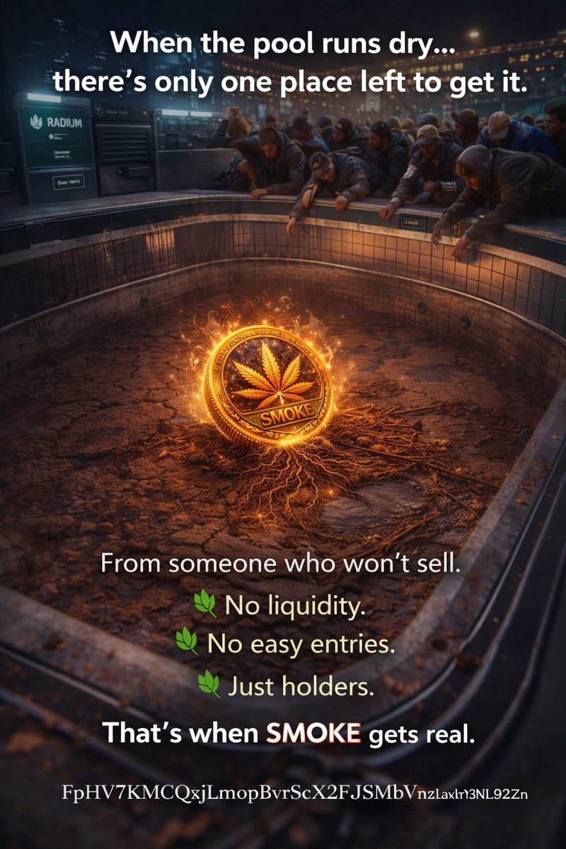 CatholicPeople's tweet photo. ⸻

**“When the pool runs dry…
there’s only one place left to get it.

From someone who won’t sell.

🌿 No liquidity.
🌿 No easy entries.
🌿 Just holders.

That’s when SMOKE gets real.

FpHV7KMCQxjLmopBvrScX2FJSMbVnzeUavkrY3NL92Zn”** https://t.co/g7NcCBUTlV