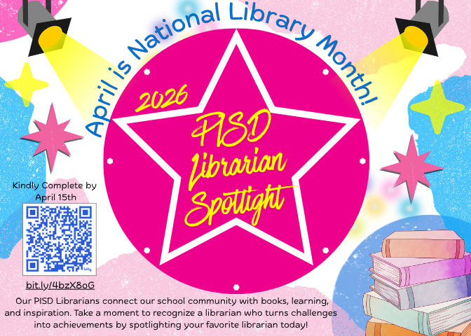 PISD_LandIM's tweet photo. Don't forget to nominate your favorite special librarian! #pisdREADS #pasadenaisd_tx #ourpasadenaisd https://t.co/g2pn1FdJBT