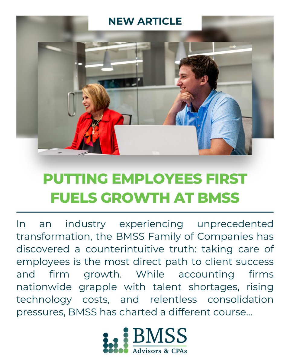 BMSScpas's tweet photo. In a rapidly changing industry, BMSS has found that investing in people drives lasting growth and client success, fueling expansion to 400+ professionals and national recognition along the way.

Read more: https://t.co/NU0F6wbiMi https://t.co/XniQRitwGb
