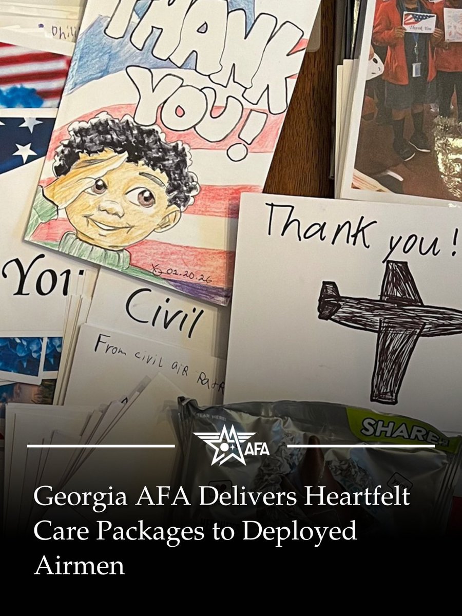 AFA_Air_Space's tweet image. The East Georgia AFA Chapter—with support from CMSAF #19 JoAnne Bass, South Georgia AFA, and the Georgia State AFA—sent handmade cards and care packages to deployed Airmen of the 23rd Maintenance Group at Moody Air Force Base in Georgia.
MORE: afa.org/georgia-afa-de…
#AirForce #A