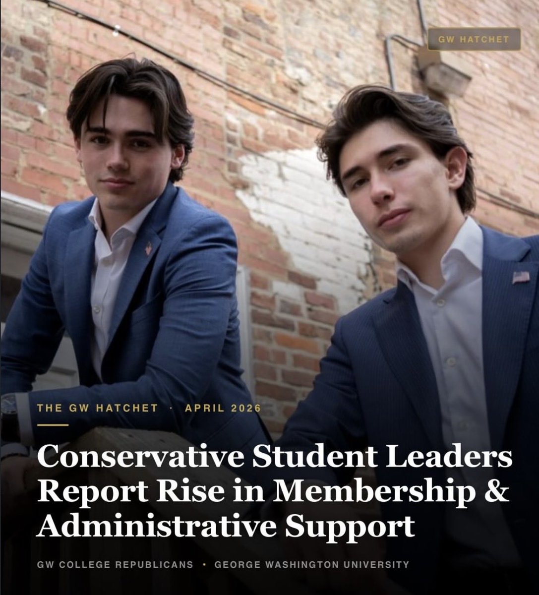 GWRepublicans's tweet photo. Our Chairman Kieran Laffey and Vice Chairman Paul Lieb were featured in this week's GW Hatchet for a full piece on the state of the Republican movement on campus and the growth of our organization.
Check it out: https://t.co/cFPewTszPP conservative-student-leaders-report-rise-in-group-membership-administrative-support/