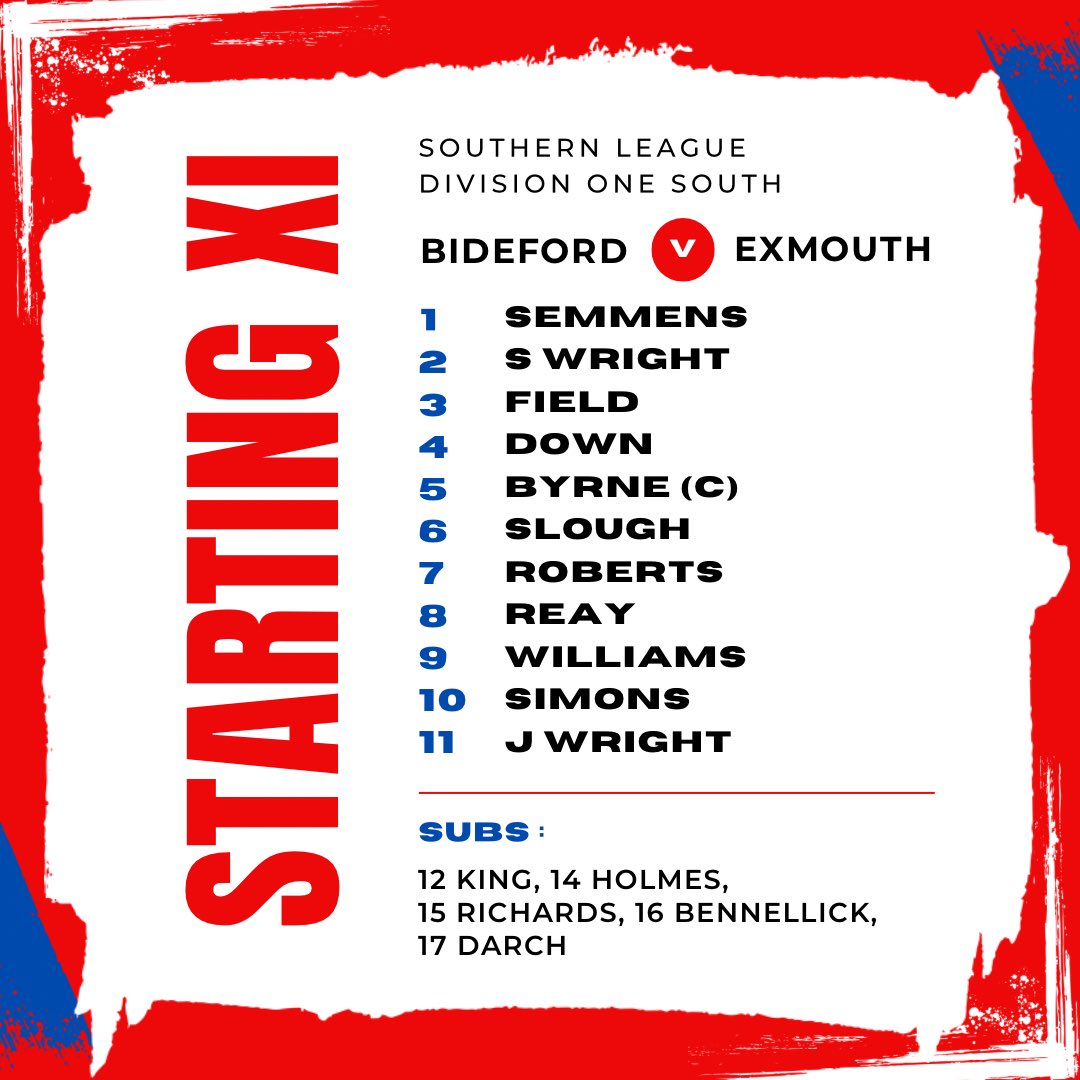 𝗧𝗼𝗱𝗮𝘆’𝘀 𝗟𝗶𝗻𝗲-𝘂𝗽 🗒️ 

Here’s your patched-up Robins for today’s visit of Exmouth Town.

#ROBINS