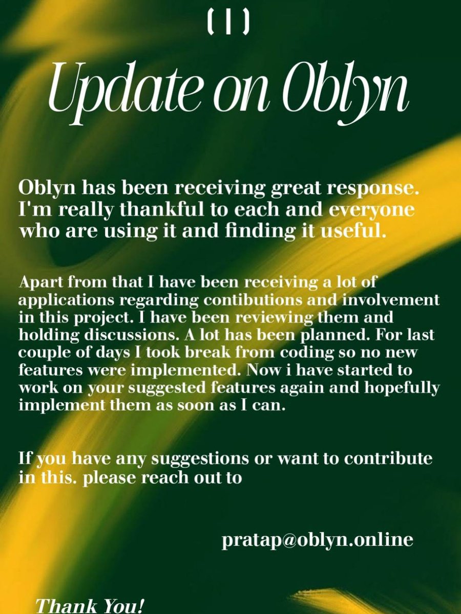 prat4d's tweet photo. If you have any suggestions or want to contribute, mail us at pratap@oblyn.online https://t.co/Z0R7JNRuQe
