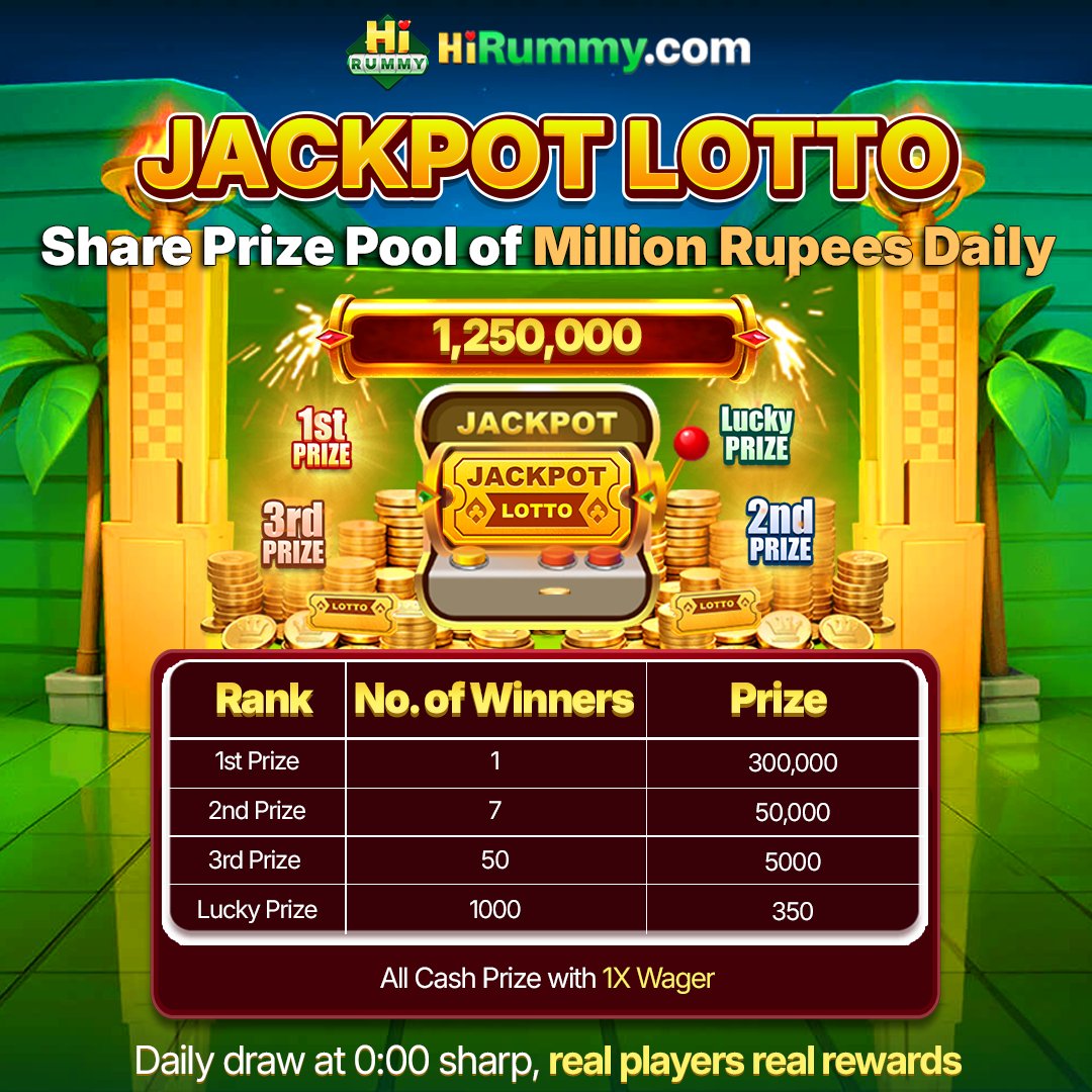 HiRummy's tweet photo. ❤️HiRummy UONO JACKPOT LOTTO💵

Join the biggest daily draw across all YONO platforms! Every night at 0:00 Sharp, we crown hundreds of winner!🏆

Stack up to 100 tickets daily! ♻️ Reset happens every morning—New Day, New Jackpot! 💰 https://t.co/JwvfBS3zOo