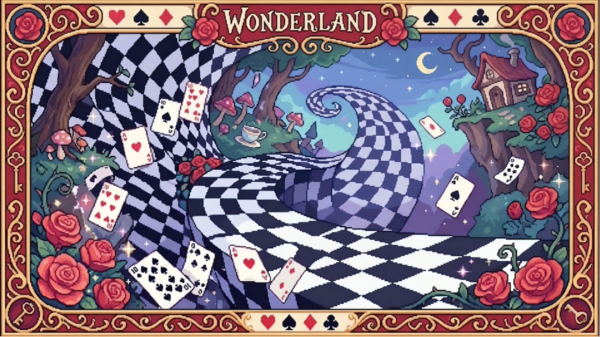 A0_illustration's tweet image. ＊VTuber向けフリー素材＊        

【不思議の国の世界♥♠】        

イースターにぴったり🥚
横型パターンのドット絵の配信背景素材です＊    
商用利用もOKっ‼︎   
どなたでもご自由にどうぞっ    
リプをいただけるとうれしいなぁ＊    
#Vtuber素材 #VTuberAssets