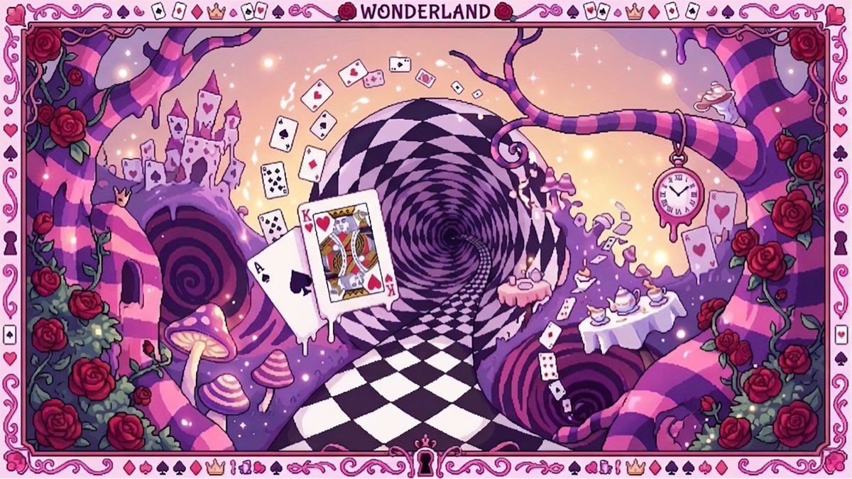 A0_illustration's tweet image. ＊VTuber向けフリー素材＊        

【不思議の国の世界♥♠】        

イースターにぴったり🥚
横型パターンのドット絵の配信背景素材です＊    
商用利用もOKっ‼︎   
どなたでもご自由にどうぞっ    
リプをいただけるとうれしいなぁ＊    
#Vtuber素材 #VTuberAssets