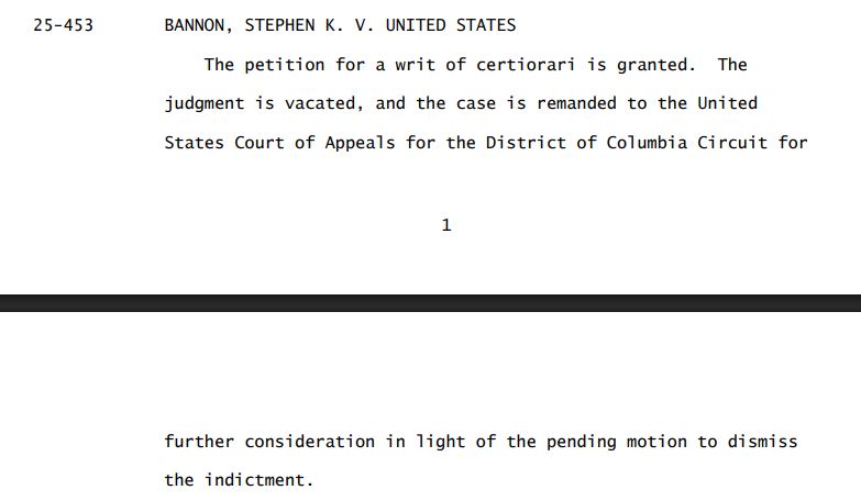 bykatiebuehler's tweet image. NEW: The Supreme Court *will not* review Steve Bannon's contempt of Congress conviction after the Department of Justice announced it would move to dismiss his indictment. #SCOTUS