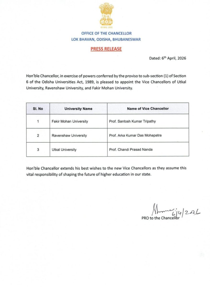 DHE_Odisha's tweet image. Congratulations to all the newly appointed Vice Chancellors.

#highereducation #odisha
