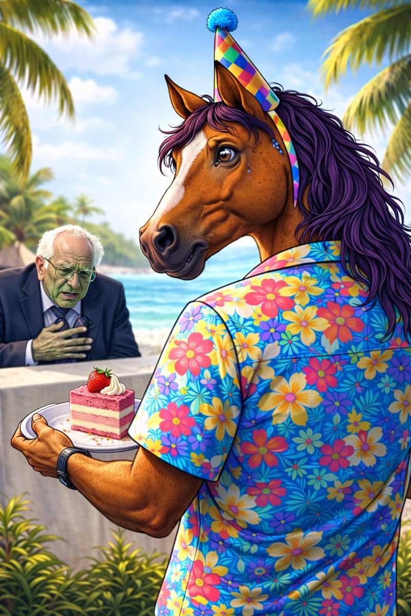 solbiscuit's tweet photo. The party got out of hand for Bernie. He kept eating pieces of cake and wanted @toly his piece too. Now he is green with nausea.

What should I do, Toly? https://t.co/V4HhT24pPM
