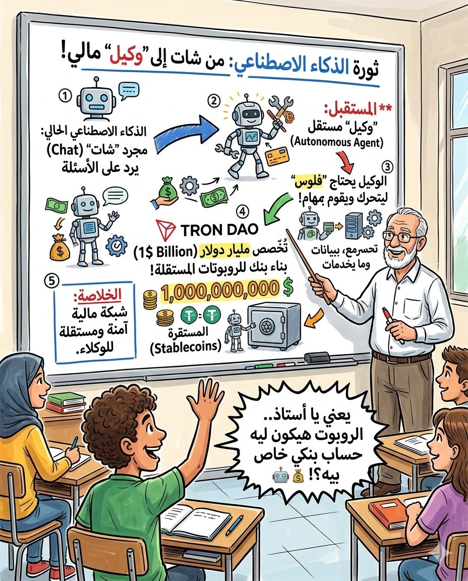 ADAMTRON2's tweet photo. يا شباب ركزوا في النقطة دي:
 الذكاء الاصطناعي مش بس شات، ده بقى وكيل بيقوم بمهام
 الوكيل ده محتاج فلوس يتحرك بيها وعشان كده TRON  خصصت مليار دولار عشان تبني السكة اللي هيمشي عليها الوكلاء دول باستخدام العملات المستقرة
@justinsuntron @trondao
@TronDao_AR   #TRONGlobalFriends https://t.co/pZwTv6fsjT