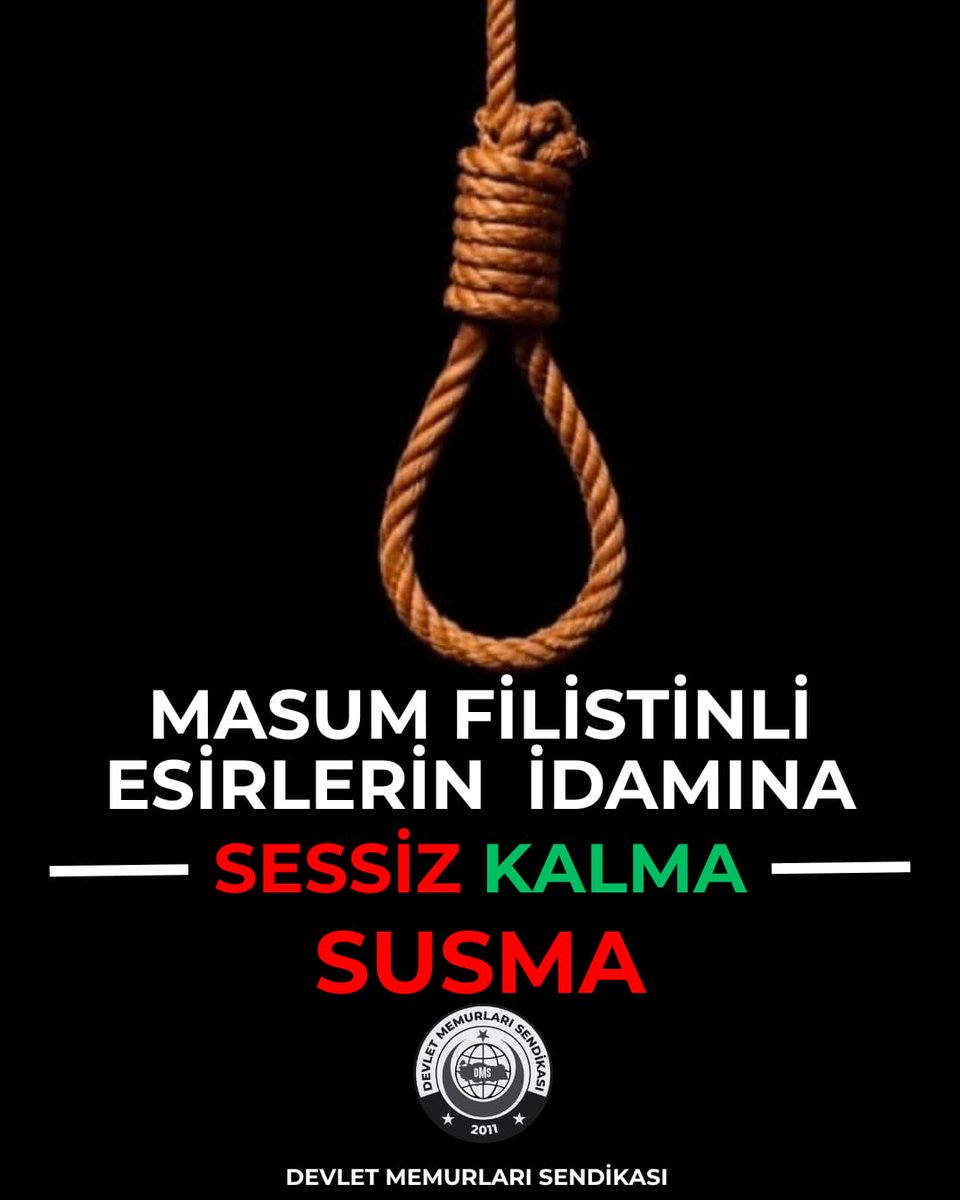 MASUM FİLİSTİNLİ ESİRLERİN İDAMINA SESSİZ KALMA, SAKIN SUSMA…

Siyonist İsrail Meclisi, 12.000 Filistinli mahkûmun idamını onaylandı ve bunların 4.000’i çocuk.
Bugüne kadar 400.000 Filistinli, topraklarına sahip çıktıkları için şehit edildiler. Şimdi de esir tutulan 12.000