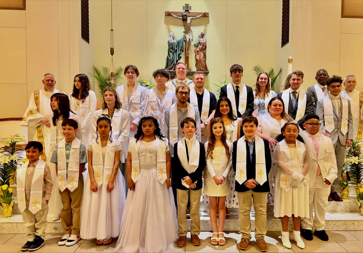 FrBialek's tweet photo. Congratulations and Christ’s abundant blessing upon our 24 newly baptized Catholics who also received the Sacrament of Confirmation and their 1st encounter with our Eucharistic Lord at this year’s Easter Vigil. We are overjoyed! https://t.co/7YAxqaR6Ma
